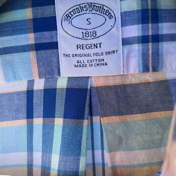 Brooks Brothers Mens button down shirt plaid checkered blue size S short sleeves - Picture 2 of 14